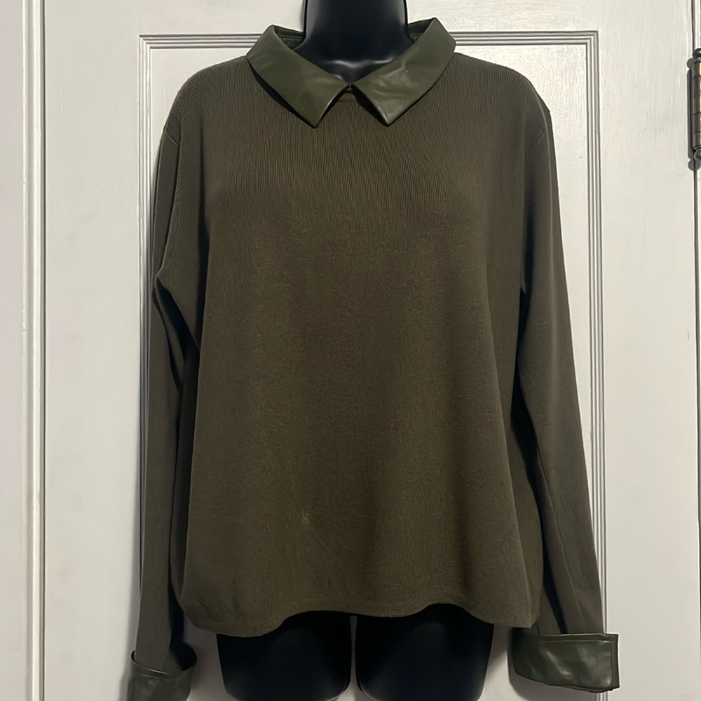 Siani Milano Faux Leather Collard Sweater XL